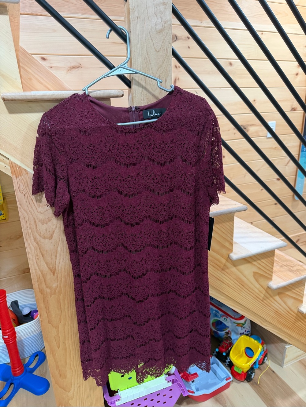 Lulu's Burgundy Lace Shift Mini Dress